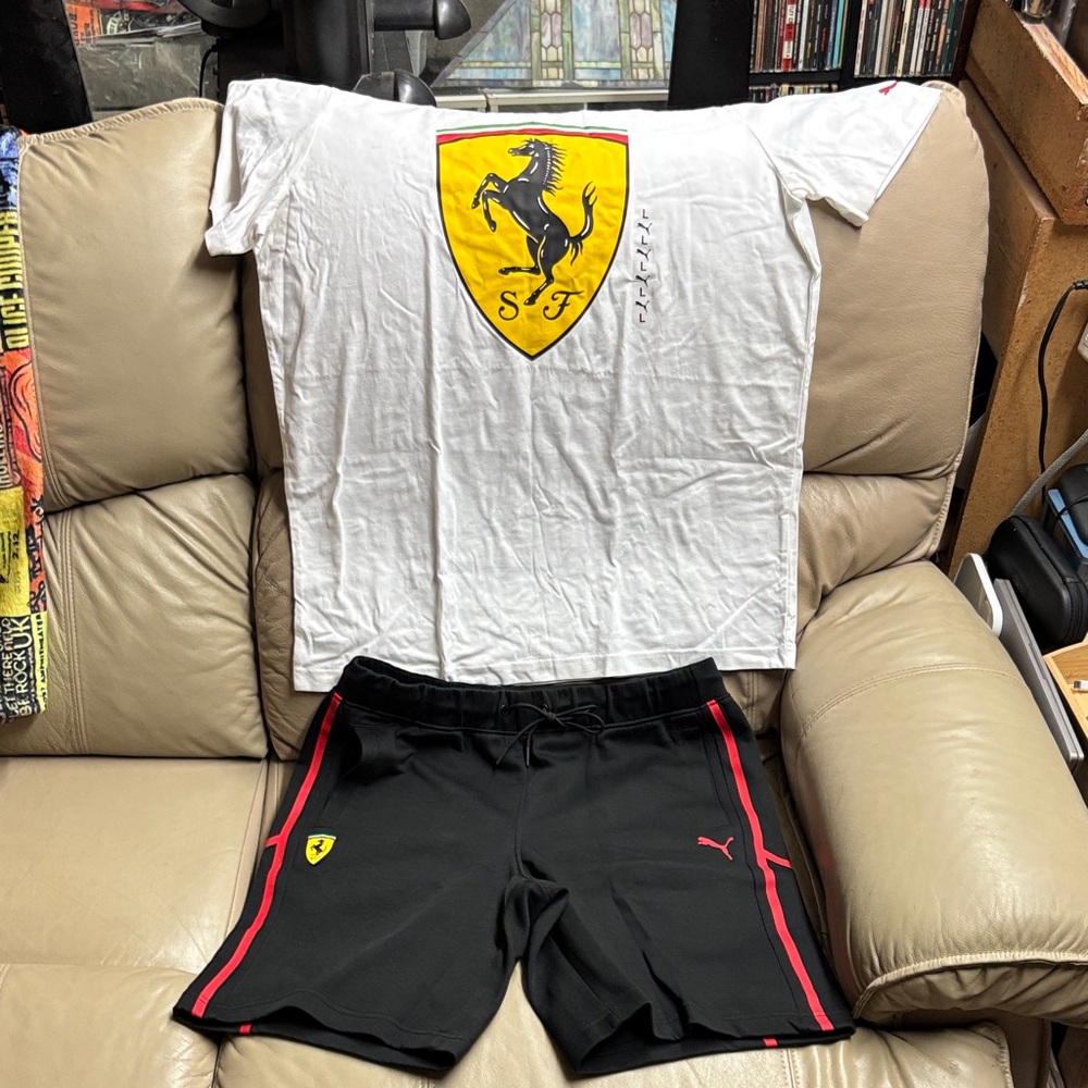 Puma Black Athletic Shorts with Red Stripes